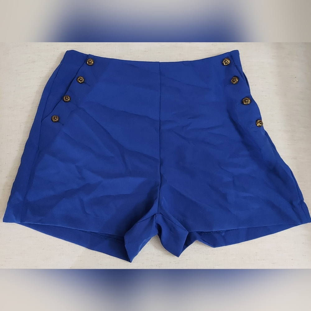 Aqua Blue High-Waist Sailor Button Shorts Size XL